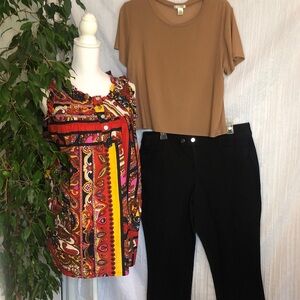 CHAPS sz 14P black capris mid rise & BOZZOLO sheer crop top Sz L & paisley top
